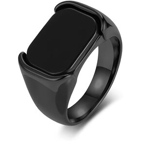 خاتم Kemstone للرجال من الفولاذ المقاوم للصدأ على طراز العقيق الأسود - شريط كلاسيكي مستطيل بسيط in Kuwait