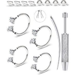حلقات الأنف/الحاجز على شكل حدوة الحصان 8/10 مم 18 جرام/16 جرام/14 جرام مع أداة ومقبض كروي، لا تسبب الحساسية للأنف، الرخ، الغضروف، اللولب، الشفاه - الذهب الفضي 316L مجوهرات ثقب الحاجز الفولاذي الجراحي in Kuwait