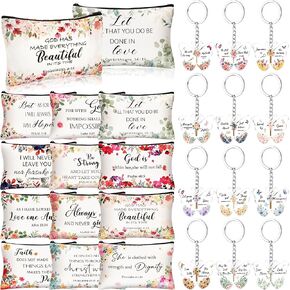 24 Pcs Spanish Christian Gift Set - 12 Women Makeup Bags Bulk & 12 Butterfly Keychains Inspirational Bible Verse Cosmetic Bags Religious Gifts for Women Regalos Religiosos Para Mujer En Español in Kuwait