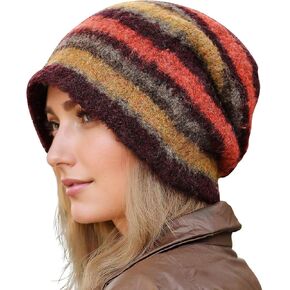 Soft Fuzzy Beanie for Women, Winter Autumn Korean Style Slouchy Stretchy Knit Hat, Striped Warm Windproof Acrylic Ski Cap in Saudi Arabia