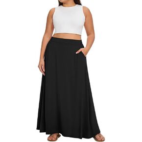 تنورة Yincro النسائية الطويلة بمقاس كبير مرنة عالية الخصر كاجوال على شكل حرف A تنانير طويلة واسعة مع جيوب in Kuwait