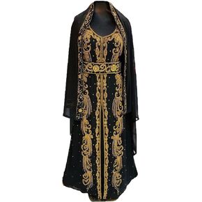 Abaya Kaftan For Women Black & Golden Moroccan Kaftan Gown Fancy Beautiful Dubai Kaftan Maxi Long Muslim Dress BY ZARDOZI ART in Kuwait