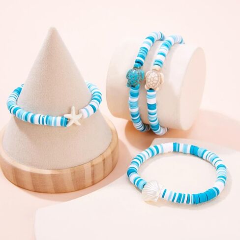 4pcs Sea Shell Turtle Beads Bracelet for Women Men Handmade Surfer Heishi Seashell Starfish Cowrie Ocean Animal Stretch Stackable Charm Bracelets for Boho Summer Hawaiian Beach Vacation Jewelry in Saudi Arabia