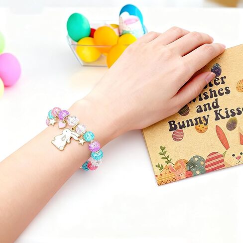 3pcs أساور عيد الفصح هدايا للنساء سلة عيد الفصح، لطيف الأرنب سحر تمتد مطرز سوار مع بطاقة، أرنب عيد الفصح البيض الحشو للفتيات المراهقات مجوهرات هدايا عطلة حزب الملحقات in Kuwait