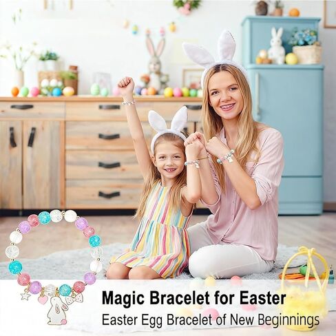 3pcs أساور عيد الفصح هدايا للنساء سلة عيد الفصح، لطيف الأرنب سحر تمتد مطرز سوار مع بطاقة، أرنب عيد الفصح البيض الحشو للفتيات المراهقات مجوهرات هدايا عطلة حزب الملحقات in Kuwait