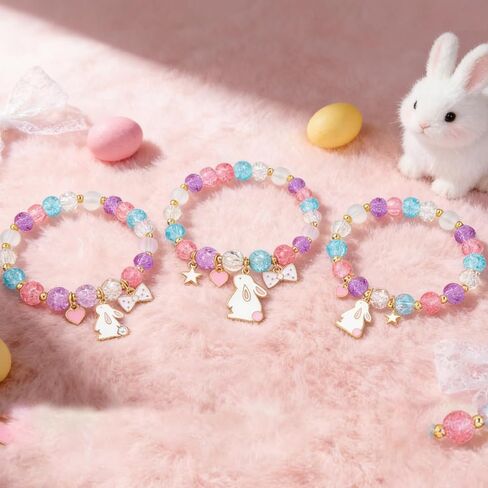 3pcs أساور عيد الفصح هدايا للنساء سلة عيد الفصح، لطيف الأرنب سحر تمتد مطرز سوار مع بطاقة، أرنب عيد الفصح البيض الحشو للفتيات المراهقات مجوهرات هدايا عطلة حزب الملحقات in Kuwait