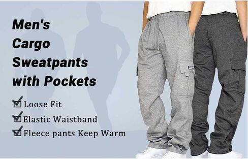 Mens Sweatpants Fleece Open Bottom Straight Leg Trousers Baggy Lounge Running Athletic Joggers Pants with Pockets in Saudi Arabia