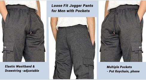 Mens Sweatpants Fleece Open Bottom Straight Leg Trousers Baggy Lounge Running Athletic Joggers Pants with Pockets in Saudi Arabia