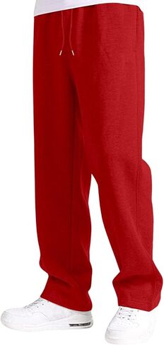 Mens Sweatpants Fleece Open Bottom Straight Leg Trousers Baggy Lounge Running Athletic Joggers Pants with Pockets in Saudi Arabia
