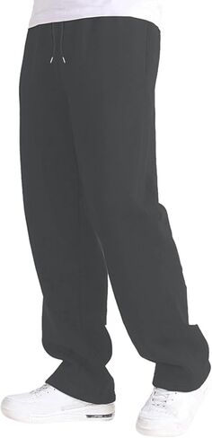 Mens Sweatpants Fleece Open Bottom Straight Leg Trousers Baggy Lounge Running Athletic Joggers Pants with Pockets in Saudi Arabia