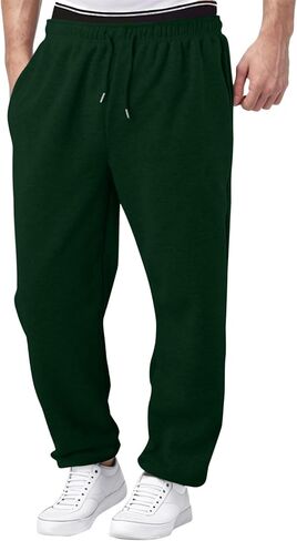 Mens Sweatpants Fleece Open Bottom Straight Leg Trousers Baggy Lounge Running Athletic Joggers Pants with Pockets in Saudi Arabia
