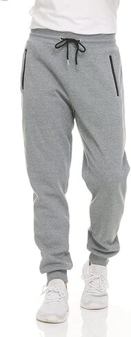 Men's Slim-Fit Sweatpants with Zip Pockets Casual Straight Leg Workout Drawstring Elastic Waist Fitness Pants Outwear in Saudi Arabia