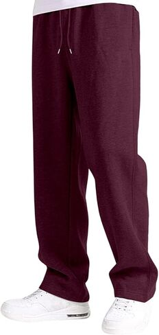 Mens Sweatpants Fleece Open Bottom Straight Leg Trousers Baggy Lounge Running Athletic Joggers Pants with Pockets in Saudi Arabia