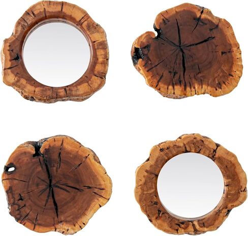 WELLAND Four Pack Rustic Mirror Wall Décor Handmade Solid Wood Decorative Mirrors, 10" x 12" Modern Hanging Wall Art for Bedroom, Bathroom, Living Room, Entryway, Dressing Room in Saudi Arabia