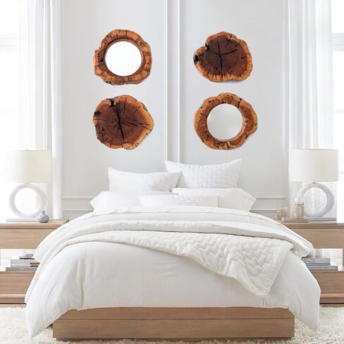 WELLAND Four Pack Rustic Mirror Wall Décor Handmade Solid Wood Decorative Mirrors, 10" x 12" Modern Hanging Wall Art for Bedroom, Bathroom, Living Room, Entryway, Dressing Room in Saudi Arabia
