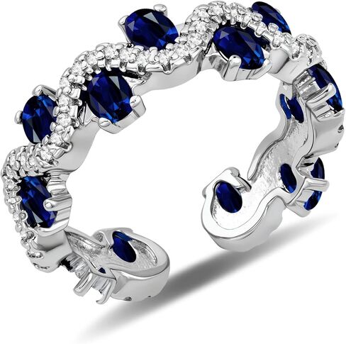 Silver Sapphire Birthstone Wedding Band Rings Cubic Zirconia Silver Stackable Adjustable Rings for Women in Kuwait