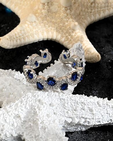 Silver Sapphire Birthstone Wedding Band Rings Cubic Zirconia Silver Stackable Adjustable Rings for Women in Kuwait