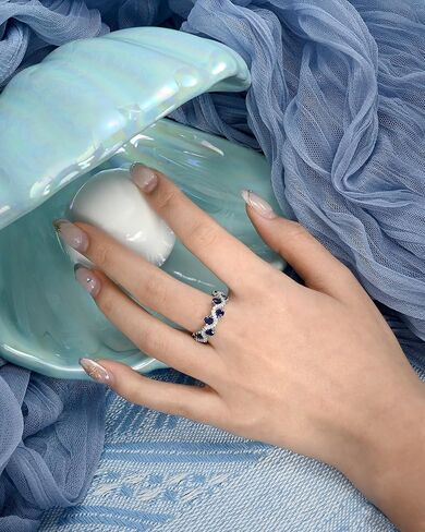 Silver Sapphire Birthstone Wedding Band Rings Cubic Zirconia Silver Stackable Adjustable Rings for Women in Kuwait