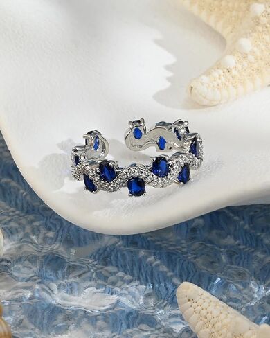 Silver Sapphire Birthstone Wedding Band Rings Cubic Zirconia Silver Stackable Adjustable Rings for Women in Kuwait