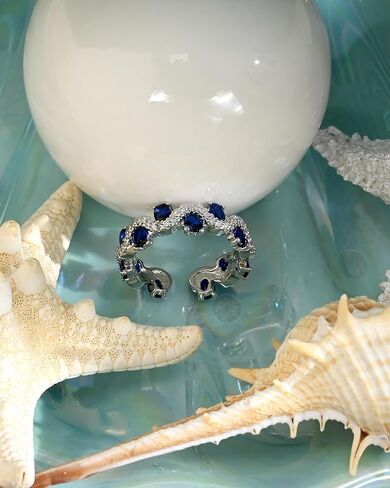 Silver Sapphire Birthstone Wedding Band Rings Cubic Zirconia Silver Stackable Adjustable Rings for Women in Kuwait