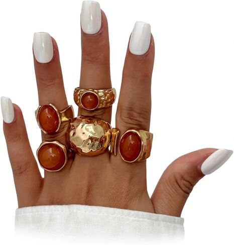 Gold Plated Chunky Hammered Dome Rings,Open Adjustable Teardrop Resin Stack Knuckle Finger Ring Set Punk Party Jewelry Accessories Gifts for Women in Saudi Arabia
