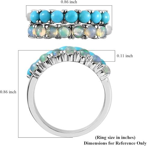 Stackable Turquoise Ring & Opal Ring Set of 2 Stackable Rings for Women Set - Boho Western Band Promise Stainless Steel Turquoise Jewelry for Women - Christmas Gifts for Her- 1.30 ctw in Saudi Arabia