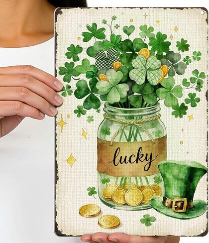 Agedsign Funny Shamrock Decor Lucky Tin Signs - St Patricks Day Decor for Home Dining Room Spring Decor - St Patricks Day Decorations Irish Gifts 12x8 Inch in Saudi Arabia