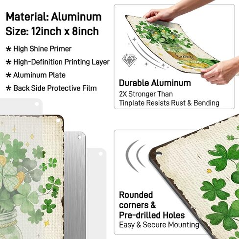 Agedsign Funny Shamrock Decor Lucky Tin Signs - St Patricks Day Decor for Home Dining Room Spring Decor - St Patricks Day Decorations Irish Gifts 12x8 Inch in Saudi Arabia