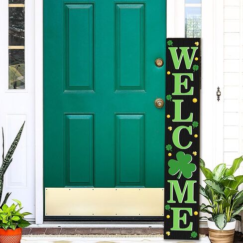 St. Patrick's Wooden Welcome Sign Vertical Porch Sign - Shamrock Lucky Coin Wooden Wall Art Sign for St. Patrick's Day Standing Hanging Home Front Door Wall Yard PartyIndoor Outdoor Decoration,-47.2"H in Saudi Arabia
