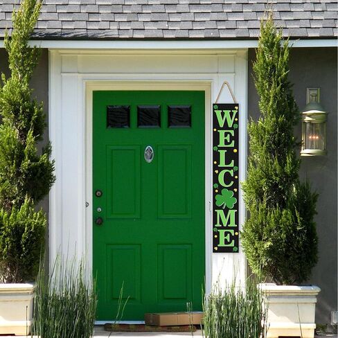St. Patrick's Wooden Welcome Sign Vertical Porch Sign - Shamrock Lucky Coin Wooden Wall Art Sign for St. Patrick's Day Standing Hanging Home Front Door Wall Yard PartyIndoor Outdoor Decoration,-47.2"H in Saudi Arabia