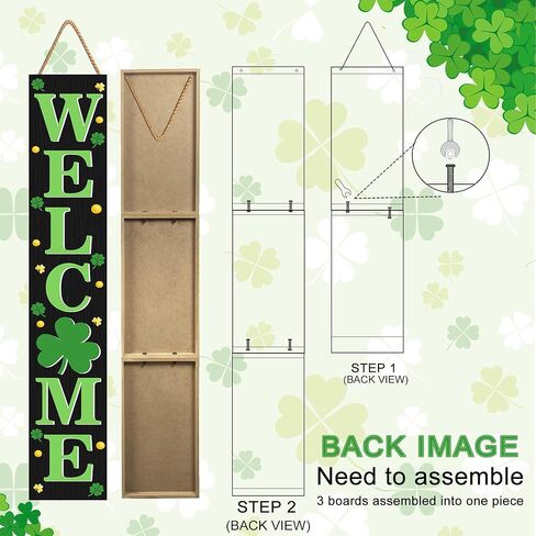 St. Patrick's Wooden Welcome Sign Vertical Porch Sign - Shamrock Lucky Coin Wooden Wall Art Sign for St. Patrick's Day Standing Hanging Home Front Door Wall Yard PartyIndoor Outdoor Decoration,-47.2"H in Saudi Arabia