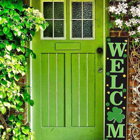 St. Patrick's Wooden Welcome Sign Vertical Porch Sign - Shamrock Lucky Coin Wooden Wall Art Sign for St. Patrick's Day Standing Hanging Home Front Door Wall Yard PartyIndoor Outdoor Decoration,-47.2"H in Saudi Arabia