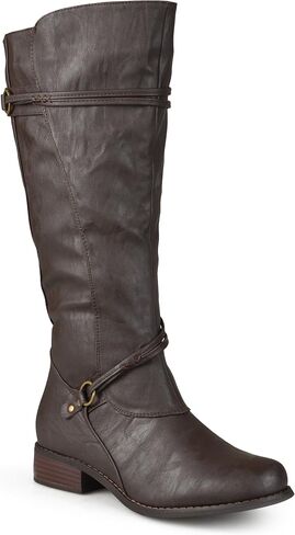 Journee Collection Women's Harley Extra Wide Calf Stacked Heel Riding Boots - Brown - 8.5 in Saudi Arabia
