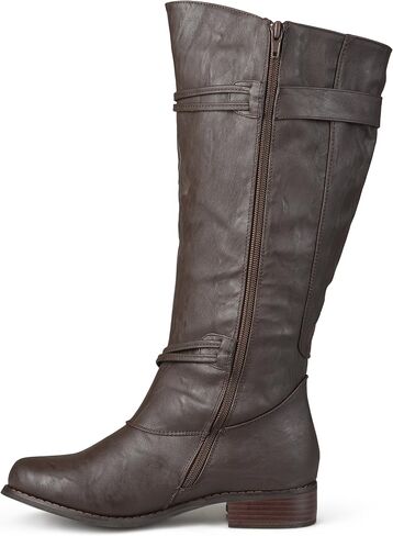Journee Collection Women's Harley Extra Wide Calf Stacked Heel Riding Boots - Brown - 8.5 in Saudi Arabia
