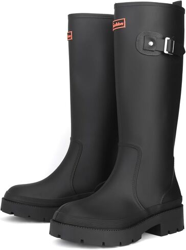 Startflare Women's Knee-High Rain Boots - Waterproof Rubber Work Boots with Wide Calf & Anti-Slip Sole for Gardening, Fishing and Outdoor in Saudi Arabia