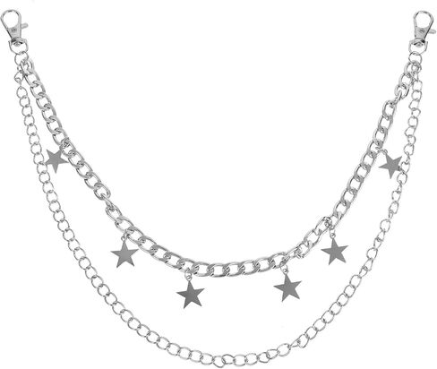Hip Hop Pants Chain Goth Jean Chains Silver Star Punk Jean Chain Rock Stars Pocket Waist Chain Layered Star Belt Chain Pocket Goth Wallet Chains Waist Body Accessories for Women and Men in Saudi Arabia