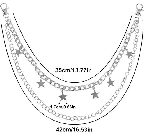 Hip Hop Pants Chain Goth Jean Chains Silver Star Punk Jean Chain Rock Stars Pocket Waist Chain Layered Star Belt Chain Pocket Goth Wallet Chains Waist Body Accessories for Women and Men in Saudi Arabia