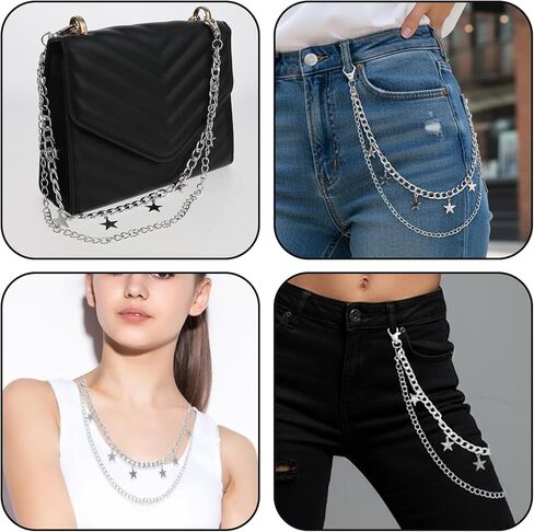 Hip Hop Pants Chain Goth Jean Chains Silver Star Punk Jean Chain Rock Stars Pocket Waist Chain Layered Star Belt Chain Pocket Goth Wallet Chains Waist Body Accessories for Women and Men in Saudi Arabia