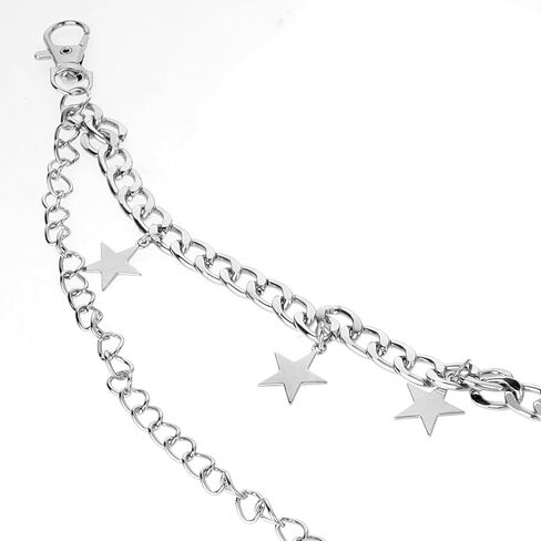 Hip Hop Pants Chain Goth Jean Chains Silver Star Punk Jean Chain Rock Stars Pocket Waist Chain Layered Star Belt Chain Pocket Goth Wallet Chains Waist Body Accessories for Women and Men in Saudi Arabia