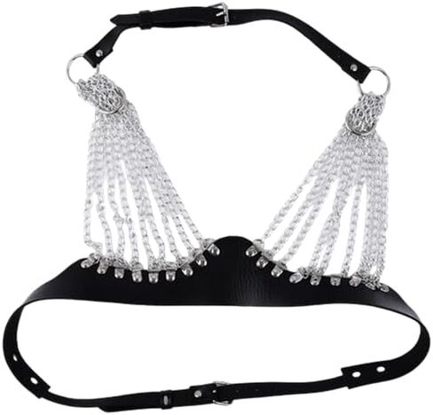 Punk Leather Chest Chain Black Layered Bra Caged Harness Multilayer Body Chains Nightclub Choker Bra Chains Body Jewelry Accessories for Women in Saudi Arabia