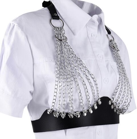 Punk Leather Chest Chain Black Layered Bra Caged Harness Multilayer Body Chains Nightclub Choker Bra Chains Body Jewelry Accessories for Women in Saudi Arabia