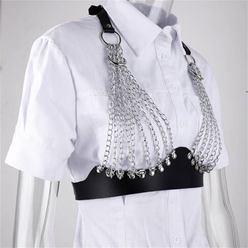 Punk Leather Chest Chain Black Layered Bra Caged Harness Multilayer Body Chains Nightclub Choker Bra Chains Body Jewelry Accessories for Women in Saudi Arabia