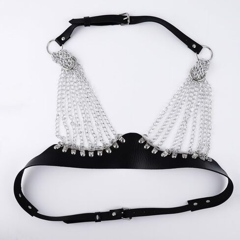 Punk Leather Chest Chain Black Layered Bra Caged Harness Multilayer Body Chains Nightclub Choker Bra Chains Body Jewelry Accessories for Women in Saudi Arabia