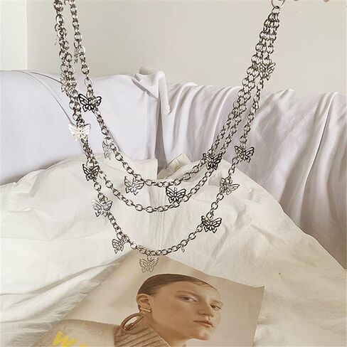 Silver Plated Waist Chain for Women,3 Tier Trousers Pocket Belt Jeans Chains with Lobster Clasp for Jeans - Punk Waist Chain for Pants in Saudi Arabia
