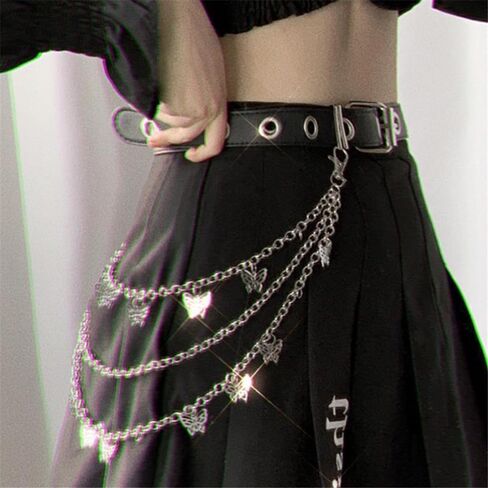 Silver Plated Waist Chain for Women,3 Tier Trousers Pocket Belt Jeans Chains with Lobster Clasp for Jeans - Punk Waist Chain for Pants in Saudi Arabia