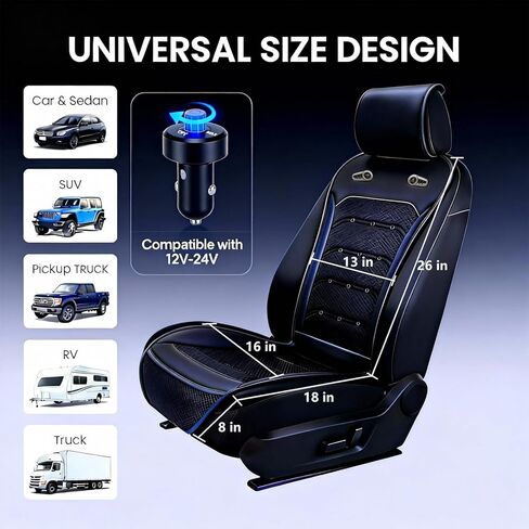 غطاء مقعد سيارة تبريد مطور مع تبريد سريع لمدة 3 ثوانٍ، أغطية مقاعد تبريد للسيارات، وسادة مقعد سيارة تبريد، 12 فولت - 24 فولت لسيارة الدفع الرباعي والشاحنات RV، أفضل هدية للسائقين (أسود) in Kuwait