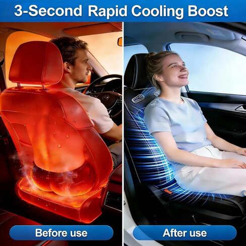غطاء مقعد سيارة تبريد مطور مع تبريد سريع لمدة 3 ثوانٍ، أغطية مقاعد تبريد للسيارات، وسادة مقعد سيارة تبريد، 12 فولت - 24 فولت لسيارة الدفع الرباعي والشاحنات RV، أفضل هدية للسائقين (أسود) in Kuwait