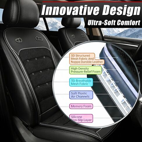 غطاء مقعد سيارة تبريد مطور مع تبريد سريع لمدة 3 ثوانٍ، أغطية مقاعد تبريد للسيارات، وسادة مقعد سيارة تبريد، 12 فولت - 24 فولت لسيارة الدفع الرباعي والشاحنات RV، أفضل هدية للسائقين (أسود) in Kuwait