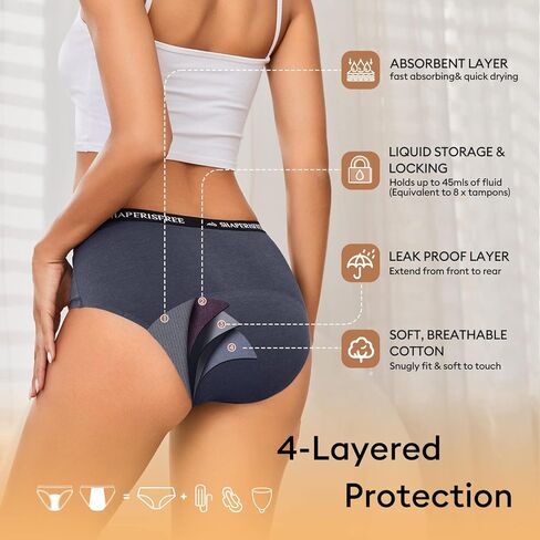 Incontinence Underwear for Women Leakproof 2.0 High Absorbency Period Panties Ladies Leakproof Menstrual Bladder Control Washable Cotton Briefs Multipack in Kuwait