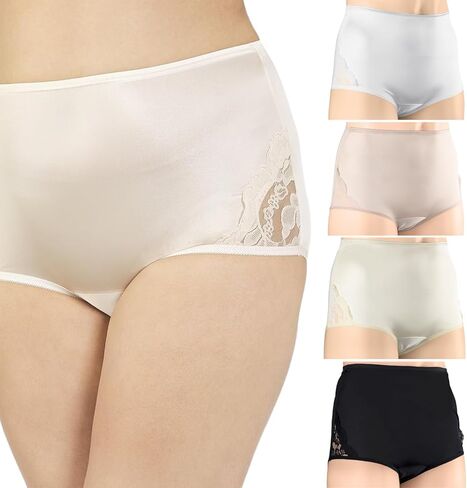 Premium Women's High Waisted Full Brief Nylon Panties with Lace Insets and Satin Finish – 4-Pack – Includes Dust Bag in Saudi Arabia